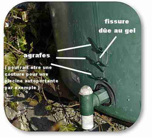 bidon d'eau de pluie percé